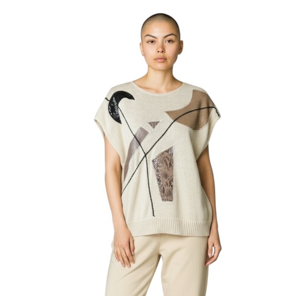 Vintage 80’s Geometric Vegan Leather Appliqué Sweater Vest